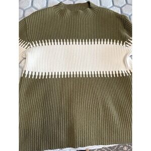 Ribbed Colorblock‎ Sweater Olive Green Cream Women's XL, Ribbed, minimalist, Y2k